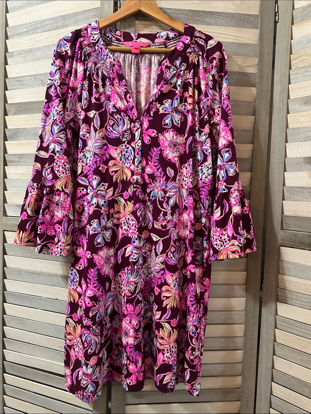 Lilly Pulitzer Purple Floral Midi Shift Dress with Pink Accents